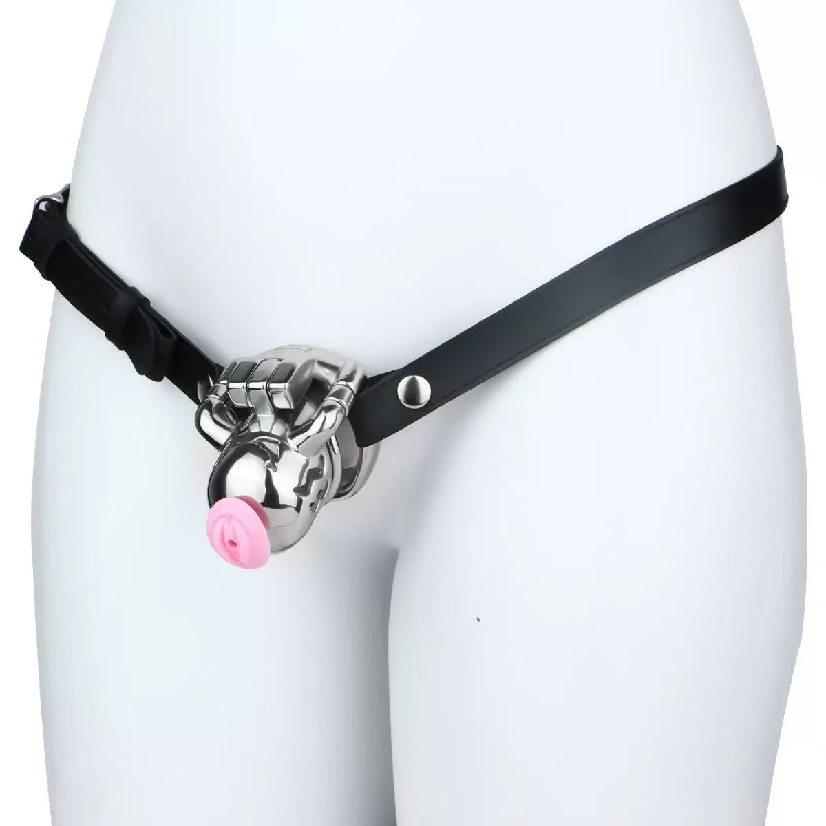 Stainless Steel Chastity Cage with Catheter & Anti-Slip Ring