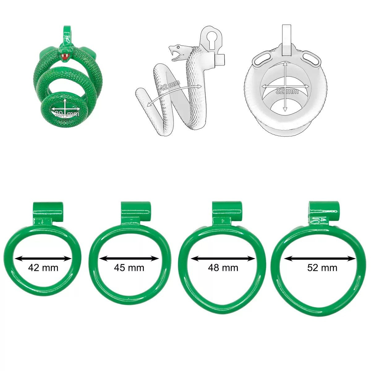 Snake-Style Spiral Resin Chastity Cage | 42–52 mm Rings