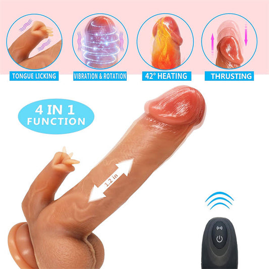 4IN1 7 Thrusting & Rotation 10 Vibration & Licking Dildo Vibrator Flesh