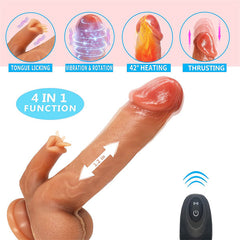 4IN1 7 Thrusting & Rotation 10 Vibration & Licking Dildo Vibrator Flesh
