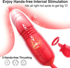 7 Tongue Licking & 3 Thrusting Rose Vibrator Dildo