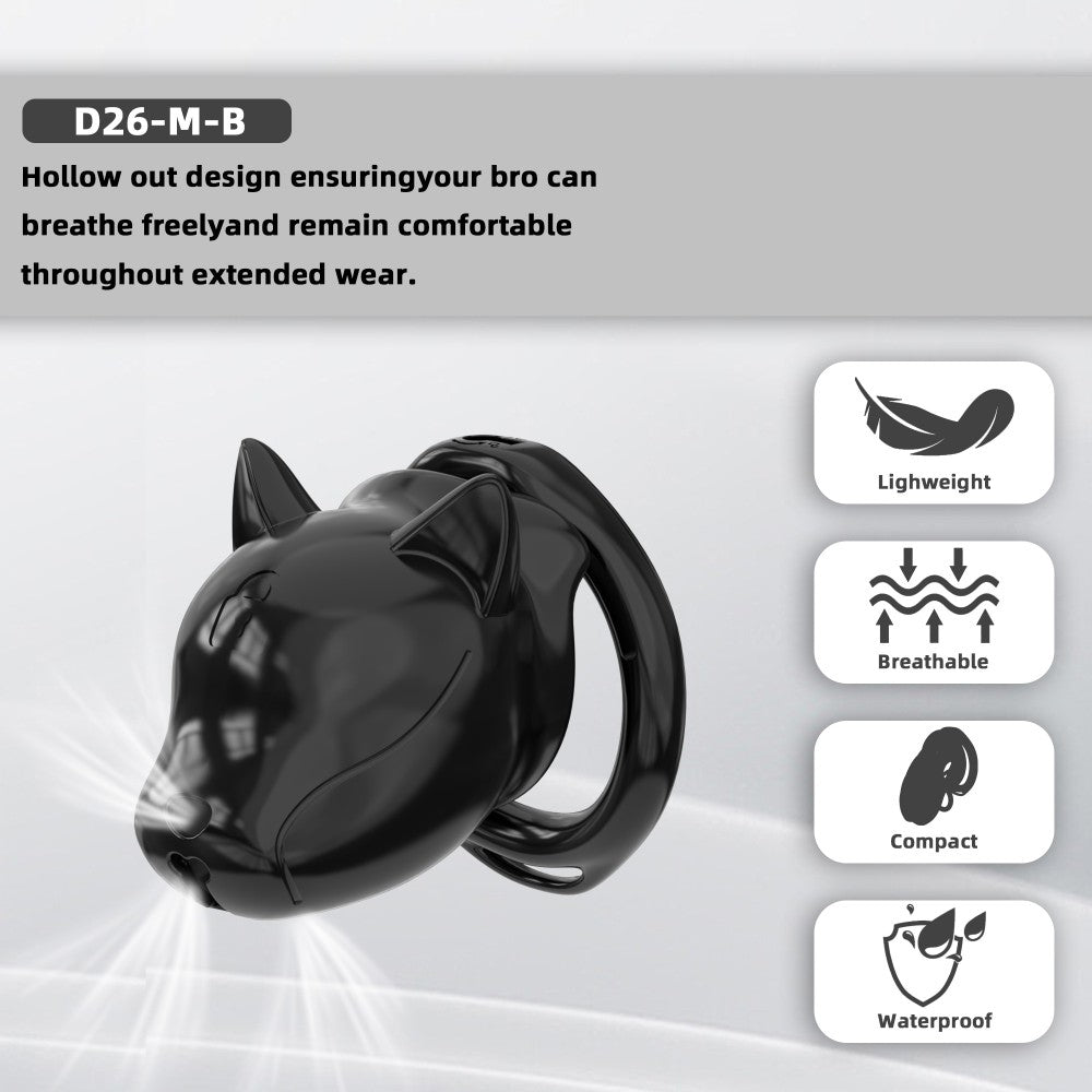 Puppy-Shaped ABS Chastity Cage, S/M with 6 Rings & Optional Belt