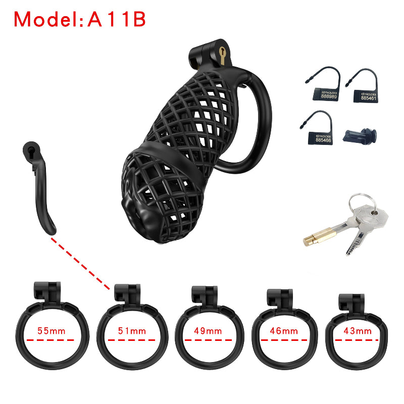 Mesh Ventilated Resin Chastity Cage, 45–105 mm Length Options