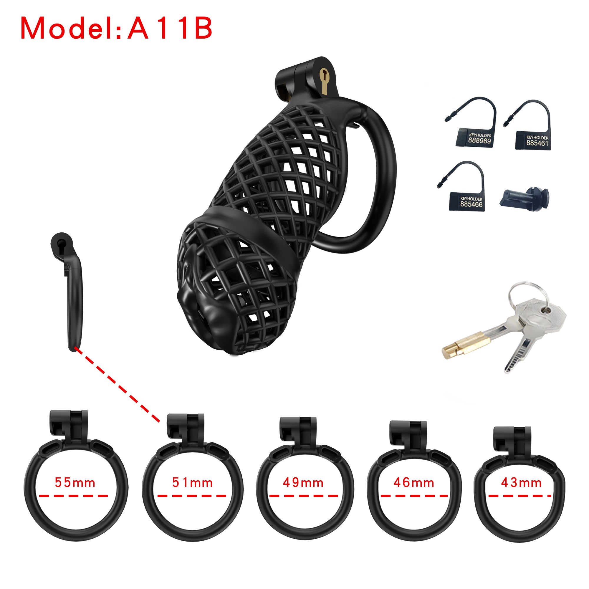 Mesh Ventilated Resin Chastity Cage, 45–105 mm Length Options