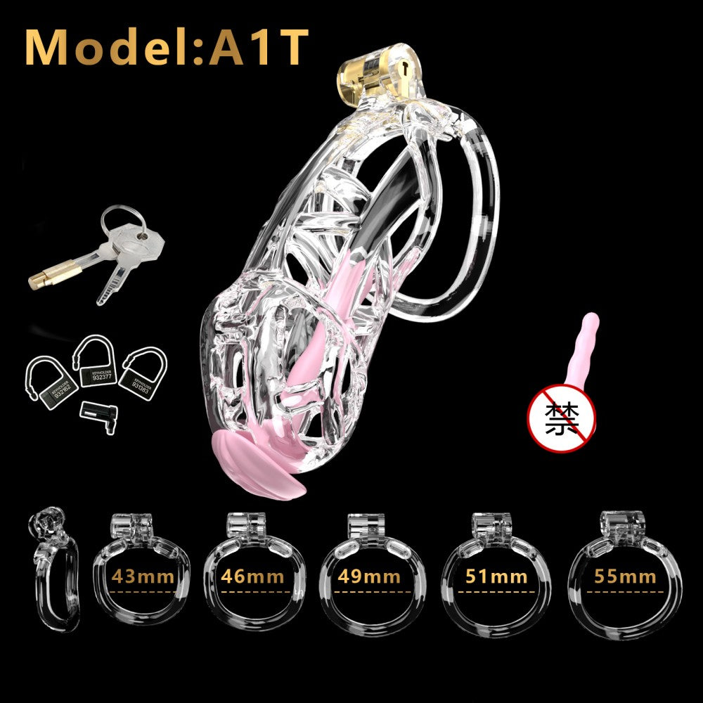 3D Printed Male Chastity Cage with Lock & 5 Rings – Resin Virginity Device for Men