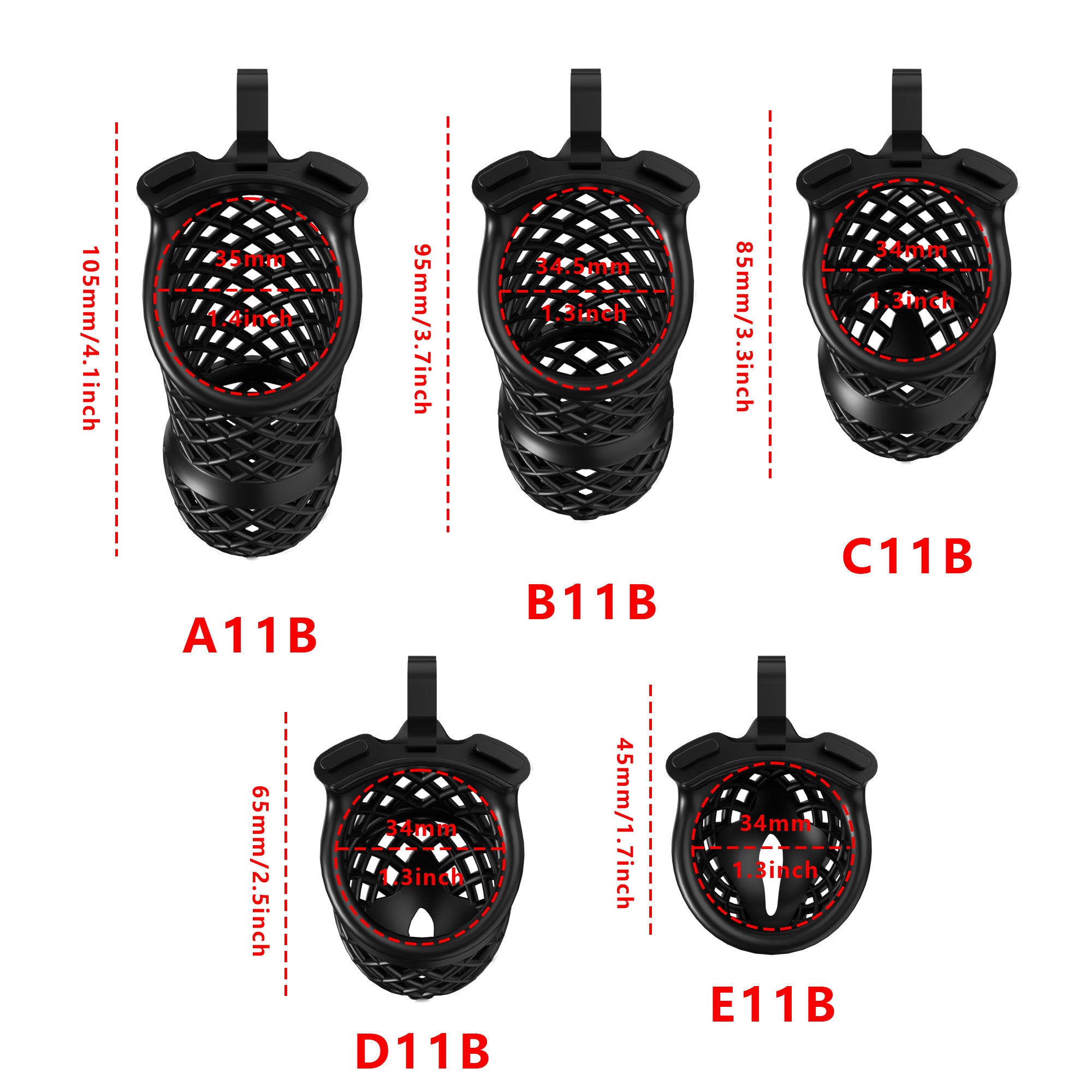 Mesh Ventilated Resin Chastity Cage, 45–105 mm Length Options