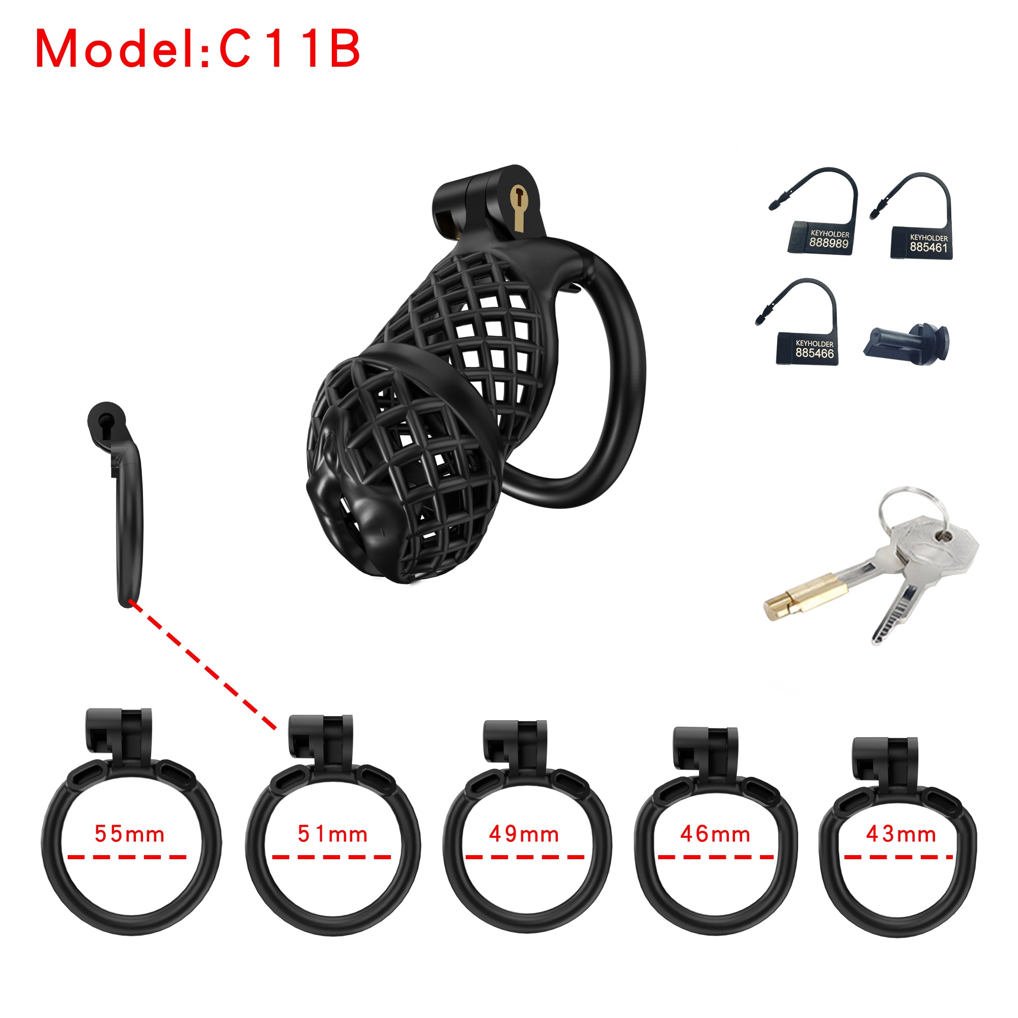 Mesh Ventilated Resin Chastity Cage, 45–105 mm Length Options