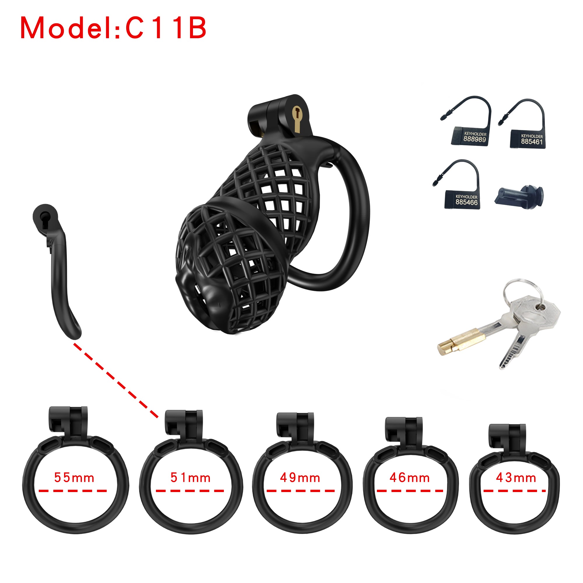 Mesh Ventilated Resin Chastity Cage, 45–105 mm Length Options