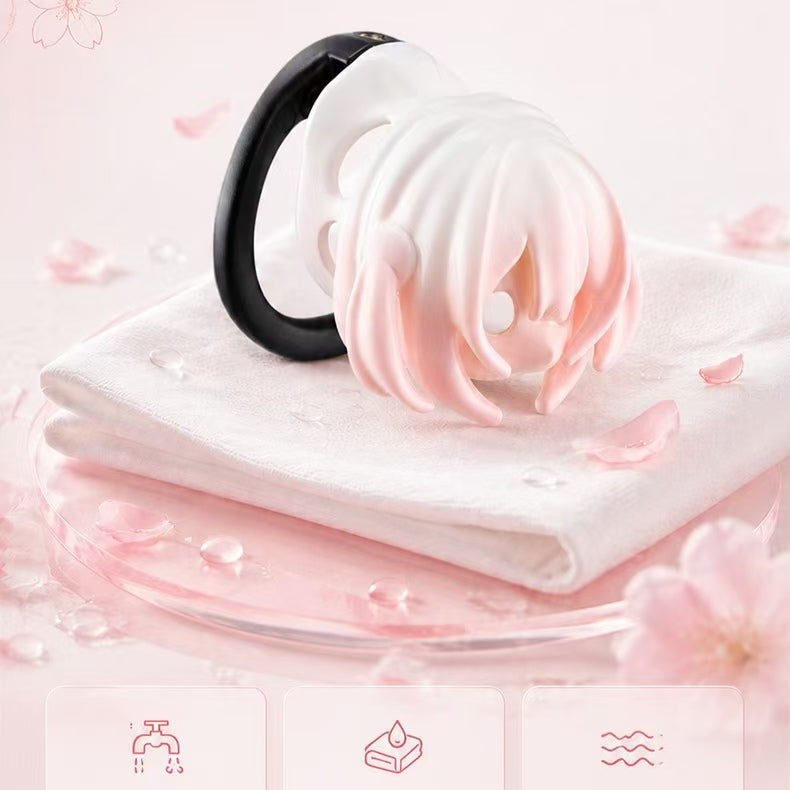Cherry Blossom Anime ABS Chastity Cage with Five Rings