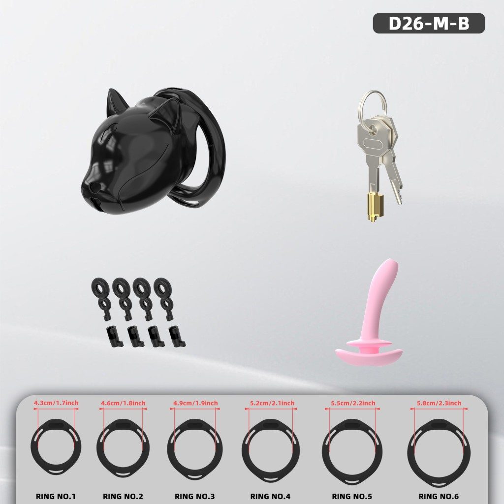 Puppy-Shaped ABS Chastity Cage, S/M with 6 Rings & Optional Belt