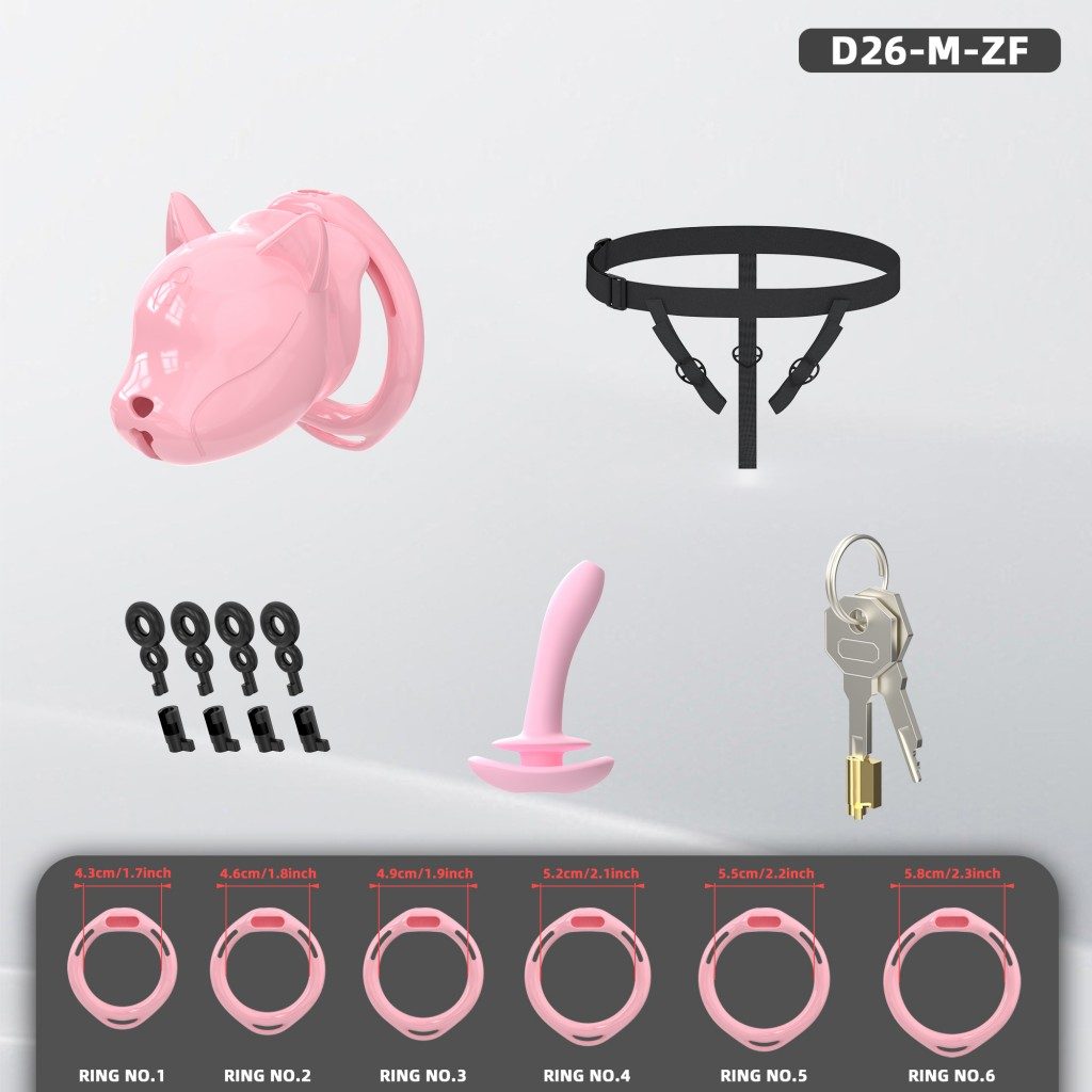Puppy-Shaped ABS Chastity Cage, S/M with 6 Rings & Optional Belt