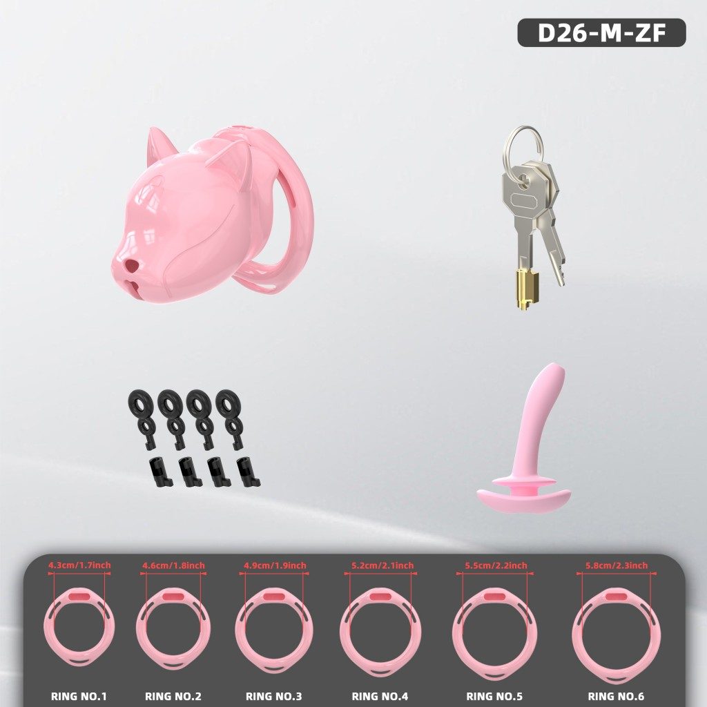 Puppy-Shaped ABS Chastity Cage, S/M with 6 Rings & Optional Belt