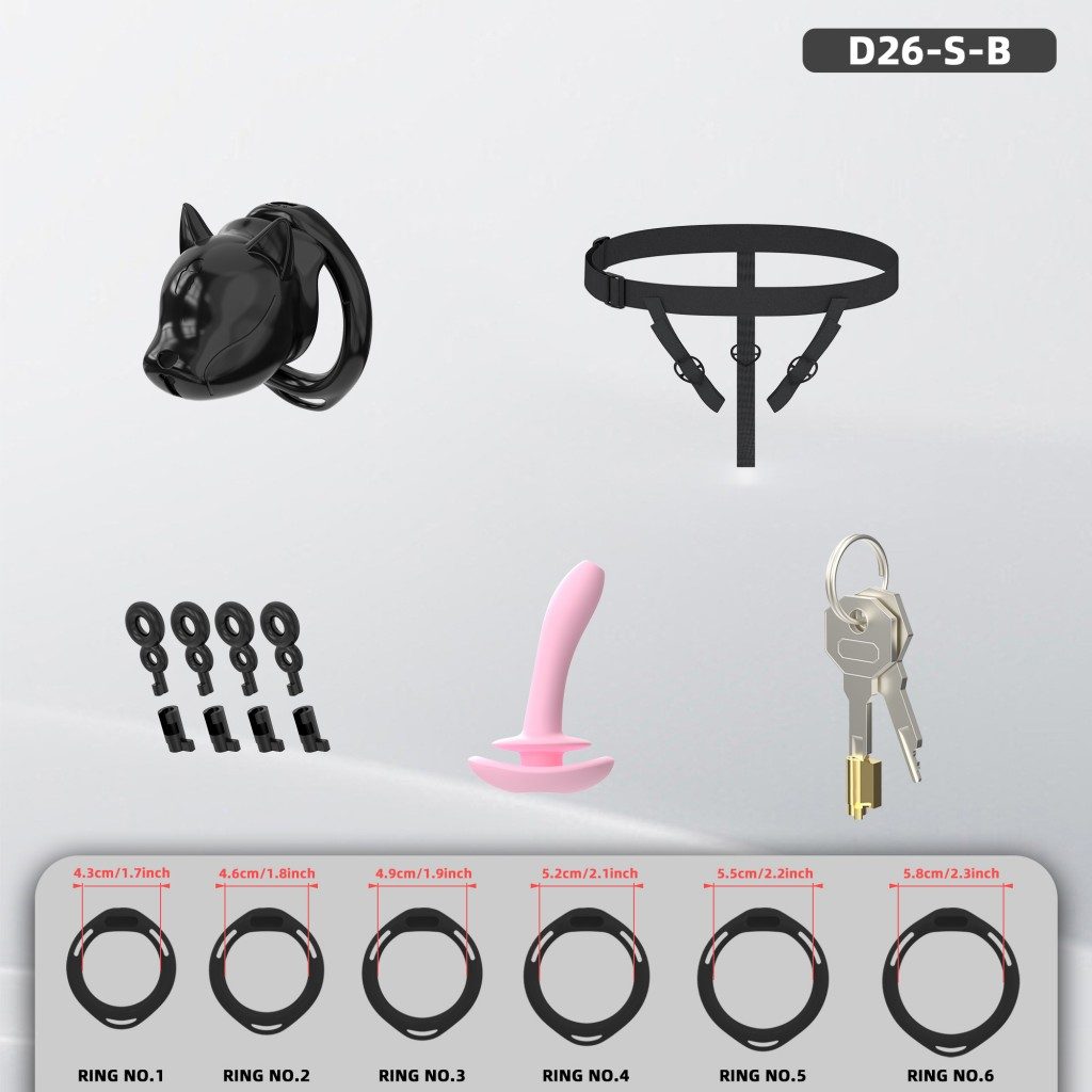 Puppy-Shaped ABS Chastity Cage, S/M with 6 Rings & Optional Belt