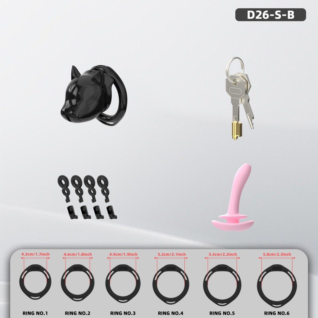 Puppy-Shaped ABS Chastity Cage, S/M with 6 Rings & Optional Belt