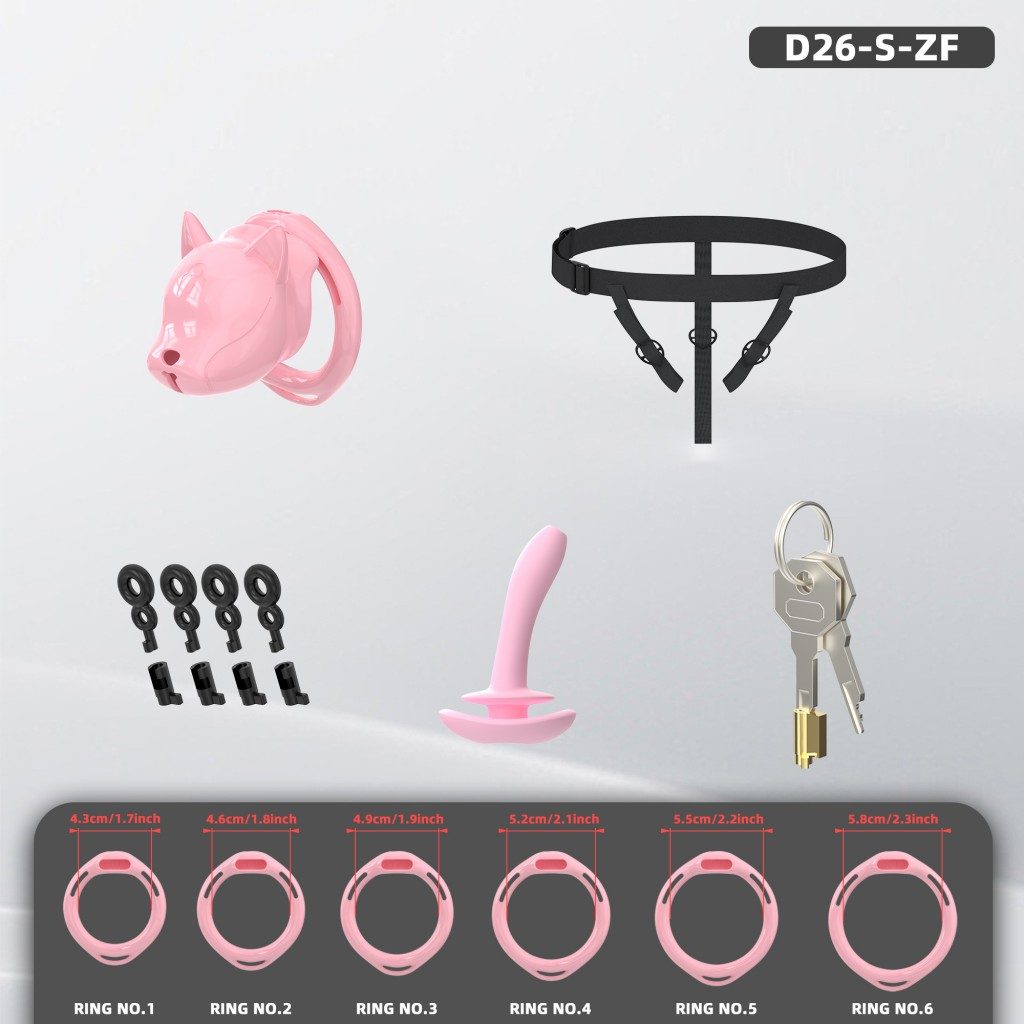 Puppy-Shaped ABS Chastity Cage, S/M with 6 Rings & Optional Belt