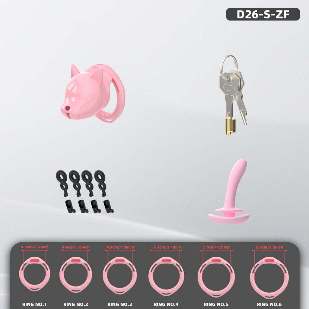 Puppy-Shaped ABS Chastity Cage, S/M with 6 Rings & Optional Belt