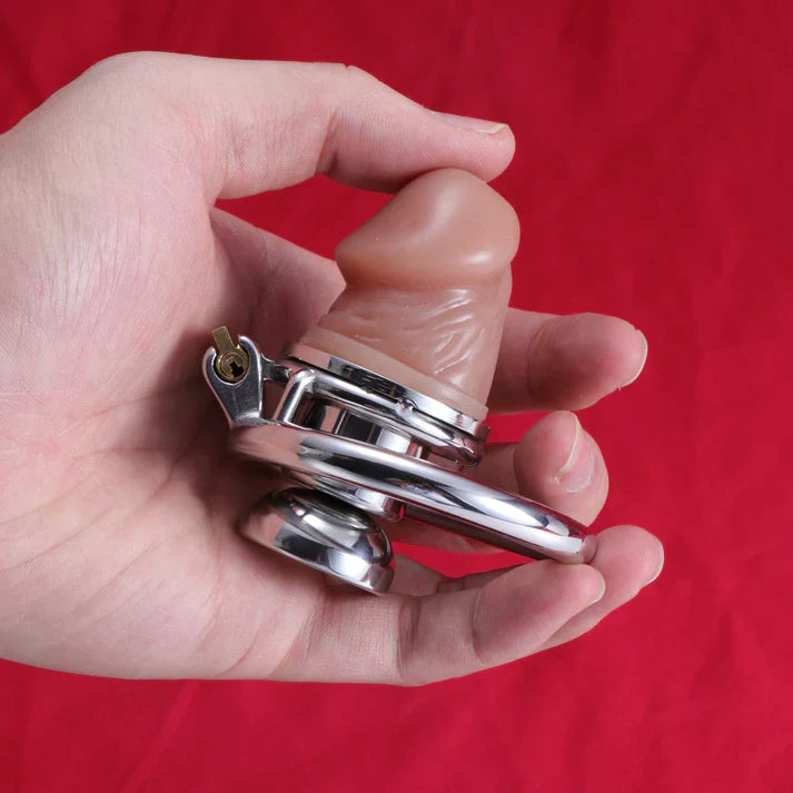 304 Stainless Steel Inverted Chastity Cage with Detachable Silicone Dildo Head
