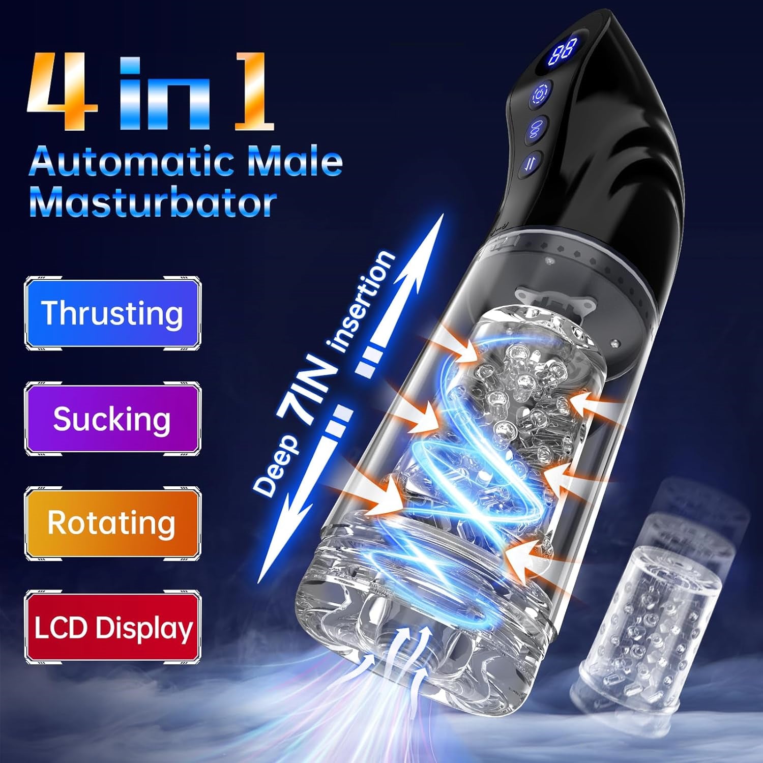 LCD Display 9 Thrusting & Rotating & Suction Male Stroker