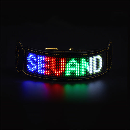 LOCKINK App Controlled Changeable Display Leather LED Collar & Leash Set