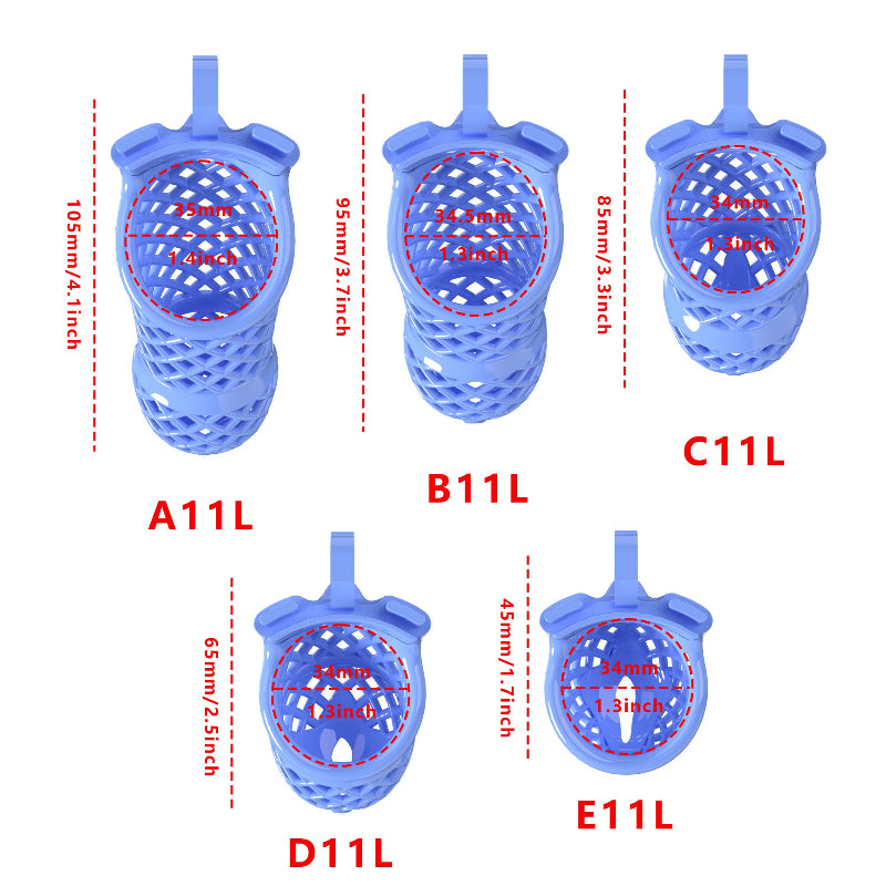 Mesh Ventilated Resin Chastity Cage, 45–105 mm Length Options