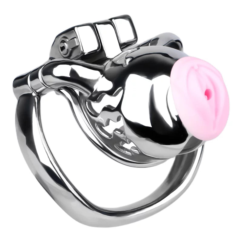 Stainless Steel Chastity Cage with Catheter & Anti-Slip Ring