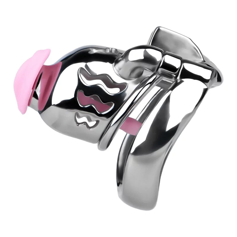 Stainless Steel Chastity Cage with Catheter & Anti-Slip Ring