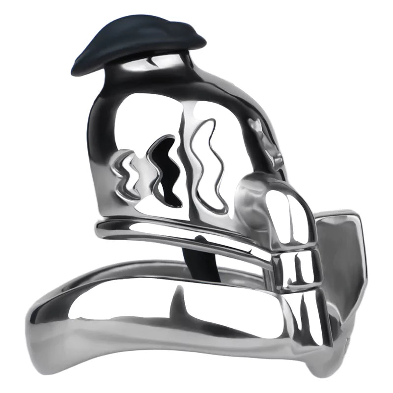 Stainless Steel Chastity Cage with Catheter & Anti-Slip Ring