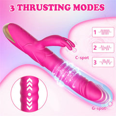 Rose Thrusting Rabbit Vibrator Hot Pink