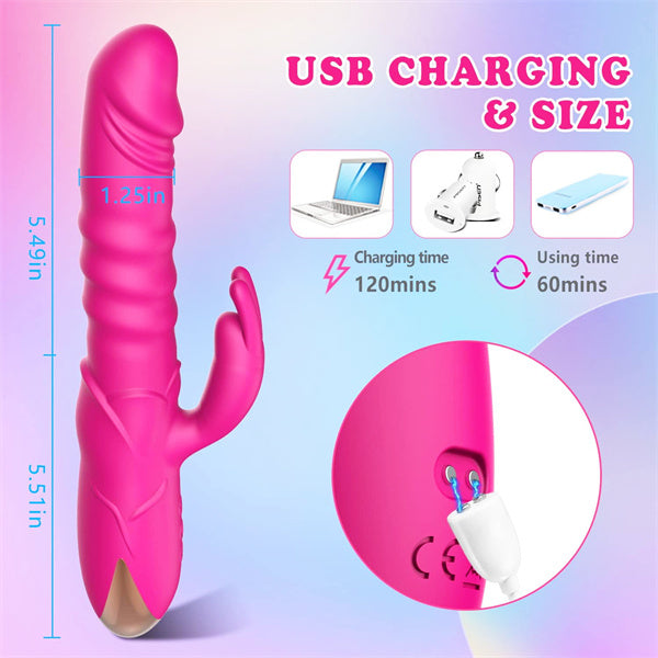 Rose Thrusting Rabbit Vibrator Hot Pink