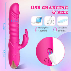 Rose Thrusting Rabbit Vibrator Hot Pink