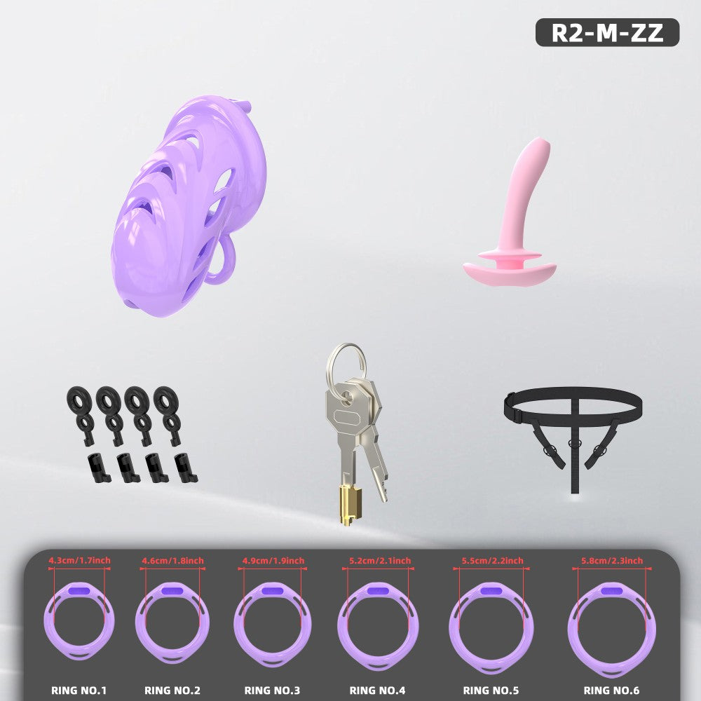 Waterproof Soft-Node ABS Chastity Cage, S/M, 6 Rings & Optional Belt