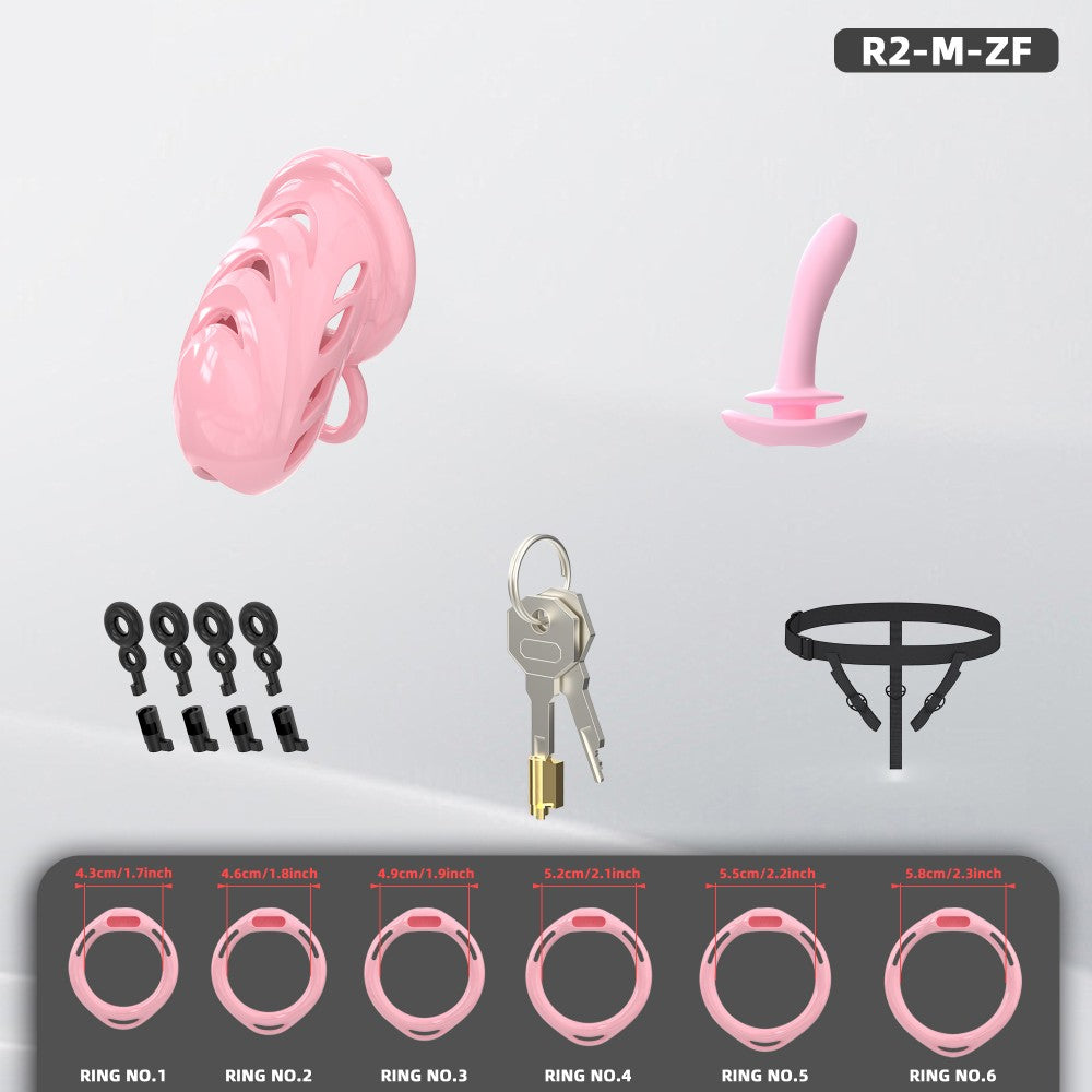 Waterproof Soft-Node ABS Chastity Cage, S/M, 6 Rings & Optional Belt