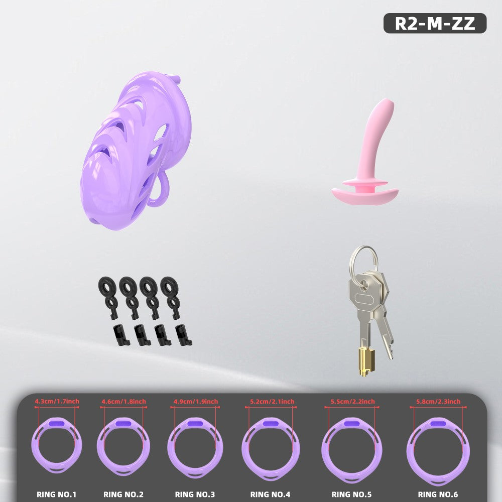 Waterproof Soft-Node ABS Chastity Cage, S/M, 6 Rings & Optional Belt