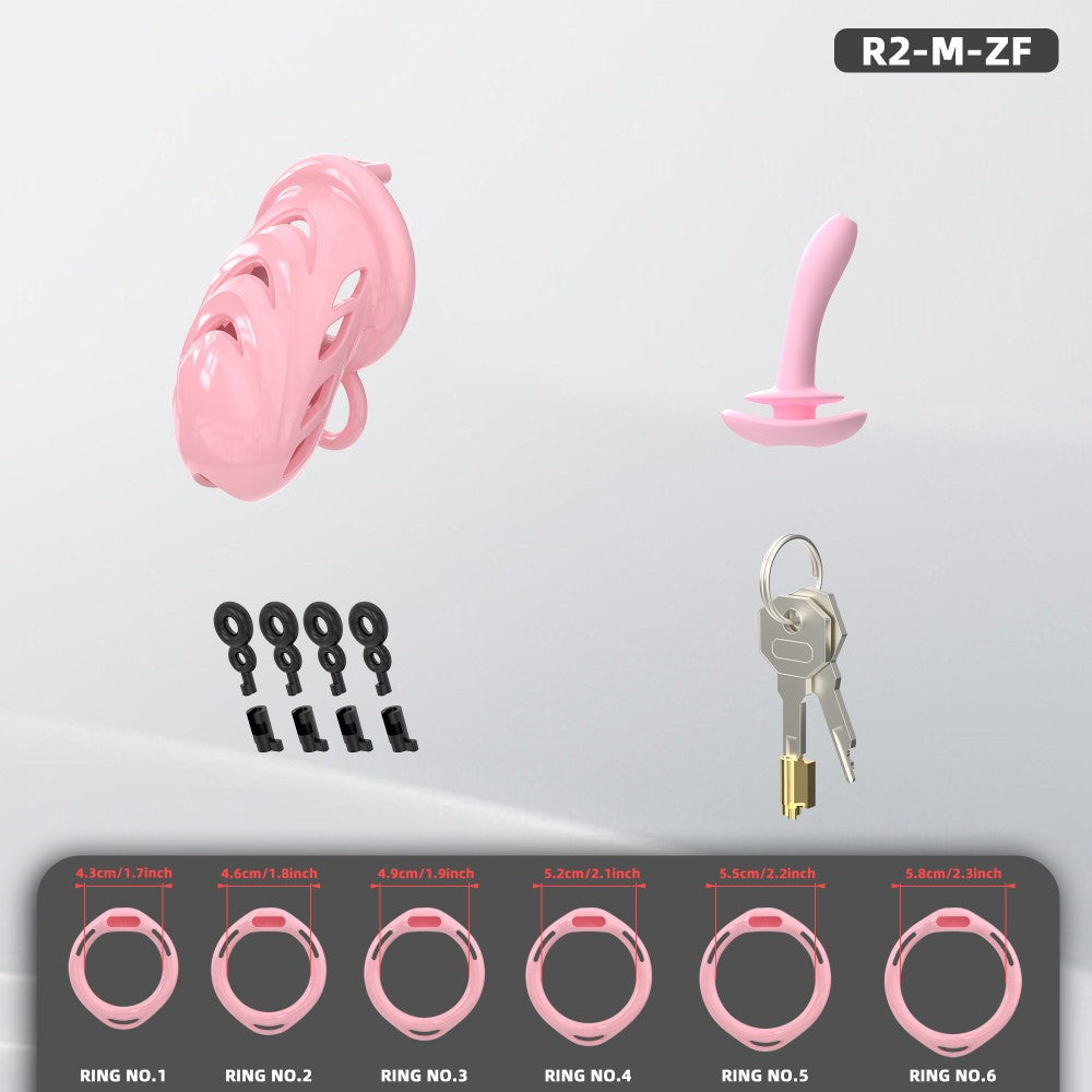 Waterproof Soft-Node ABS Chastity Cage, S/M, 6 Rings & Optional Belt