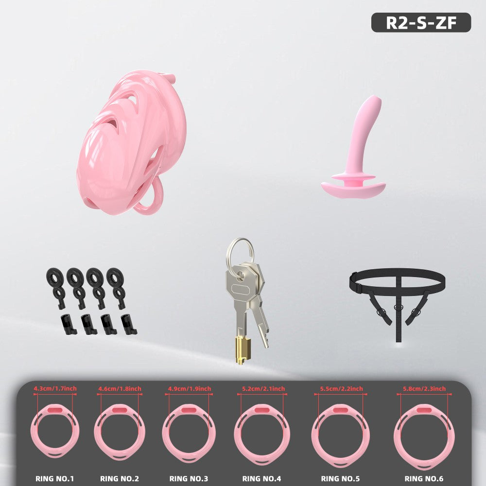 Waterproof Soft-Node ABS Chastity Cage, S/M, 6 Rings & Optional Belt