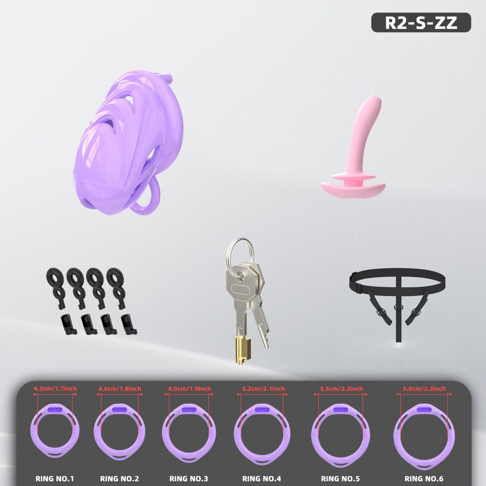 Waterproof Soft-Node ABS Chastity Cage, S/M, 6 Rings & Optional Belt
