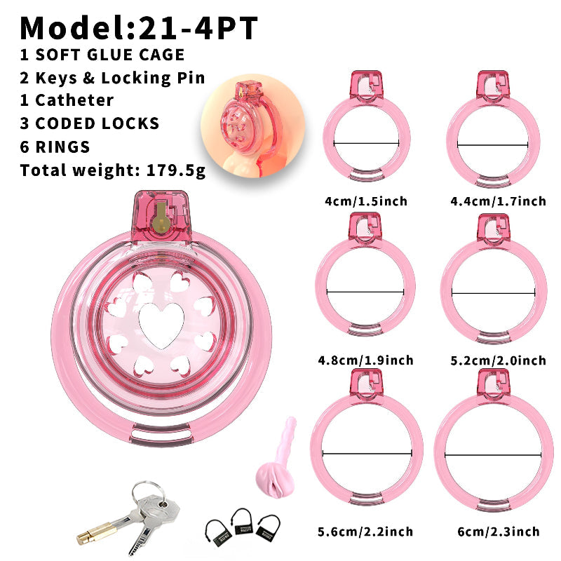 Heart Vent Soft TPE/Silicone Chastity Cage with 6 Rings