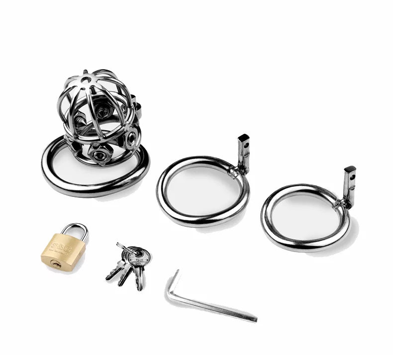 A1 spiked cage with three rings lock keys and tool