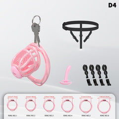 Honeycomb Mesh Adjustable Chastity Cage with Harness Strap (D4)