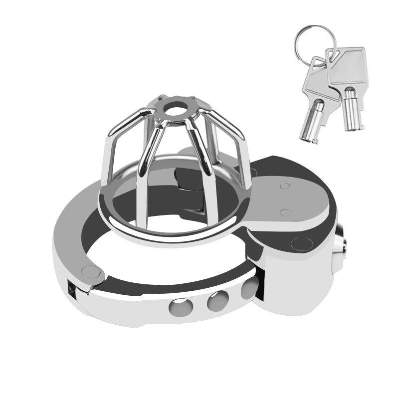 Adjustable open-frame chastity cage with two keys
