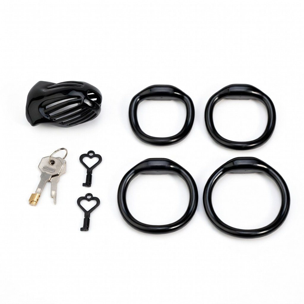 Black Athena cage set with four rings, lock and keys