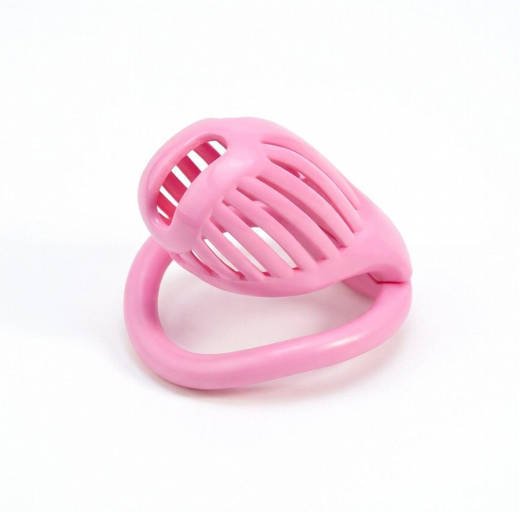Side view of pink Athena resin chastity cage