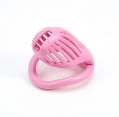 Side view of pink Athena resin chastity cage