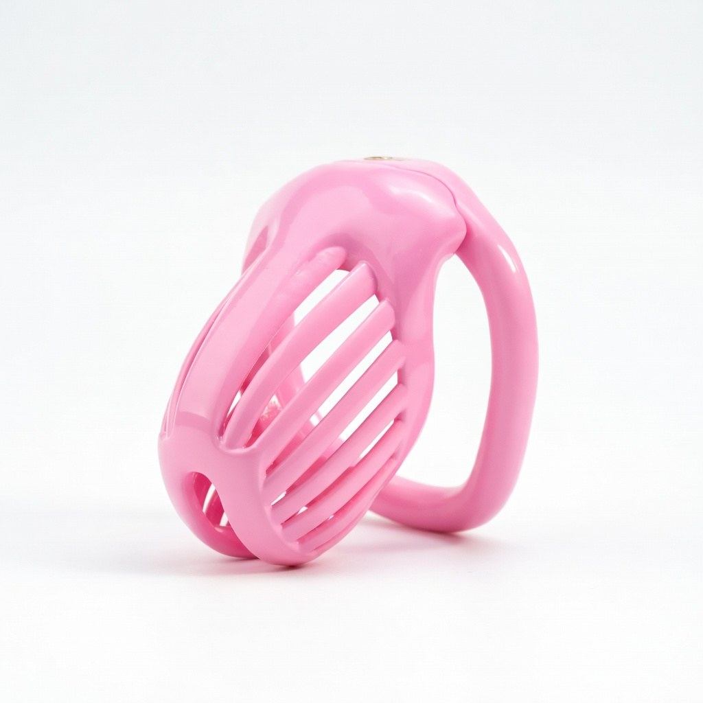 Angled view of pink ventilated Athena cage