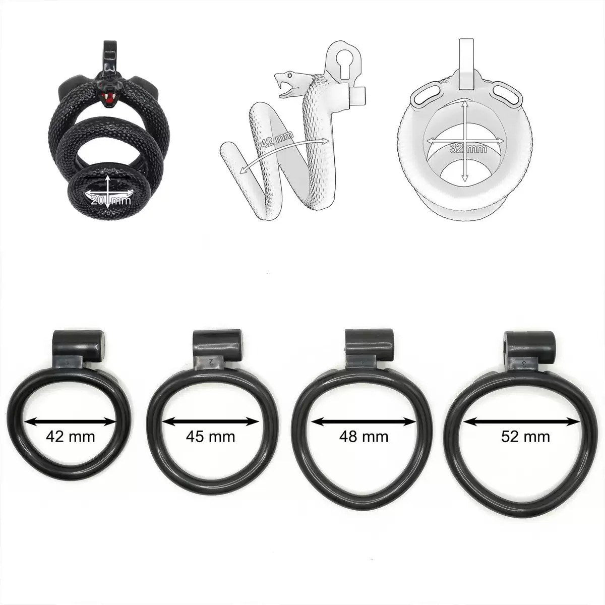 Snake-Style Spiral Resin Chastity Cage | 42–52 mm Rings