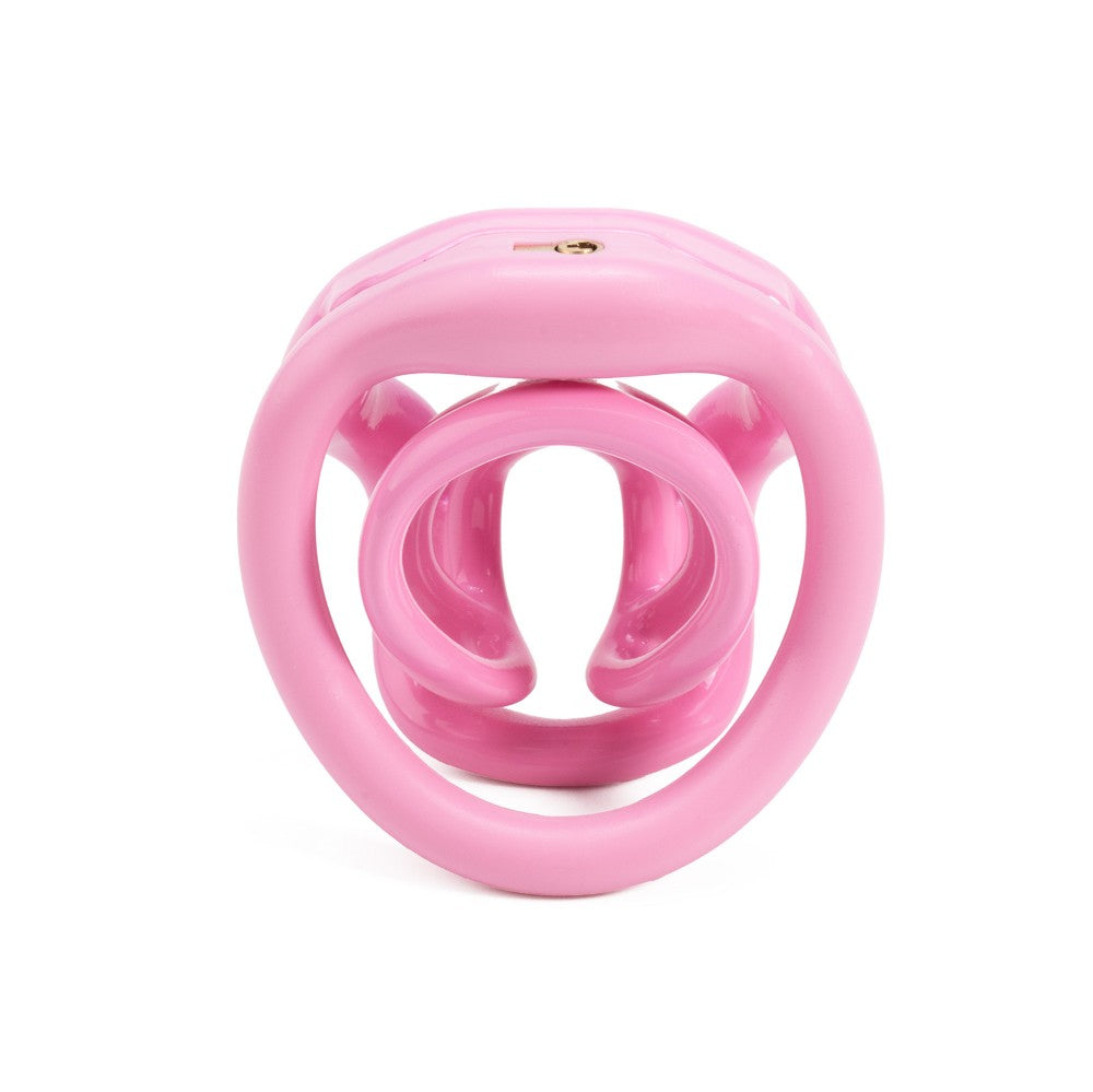 Front view of pink BC.30 resin chastity cage
