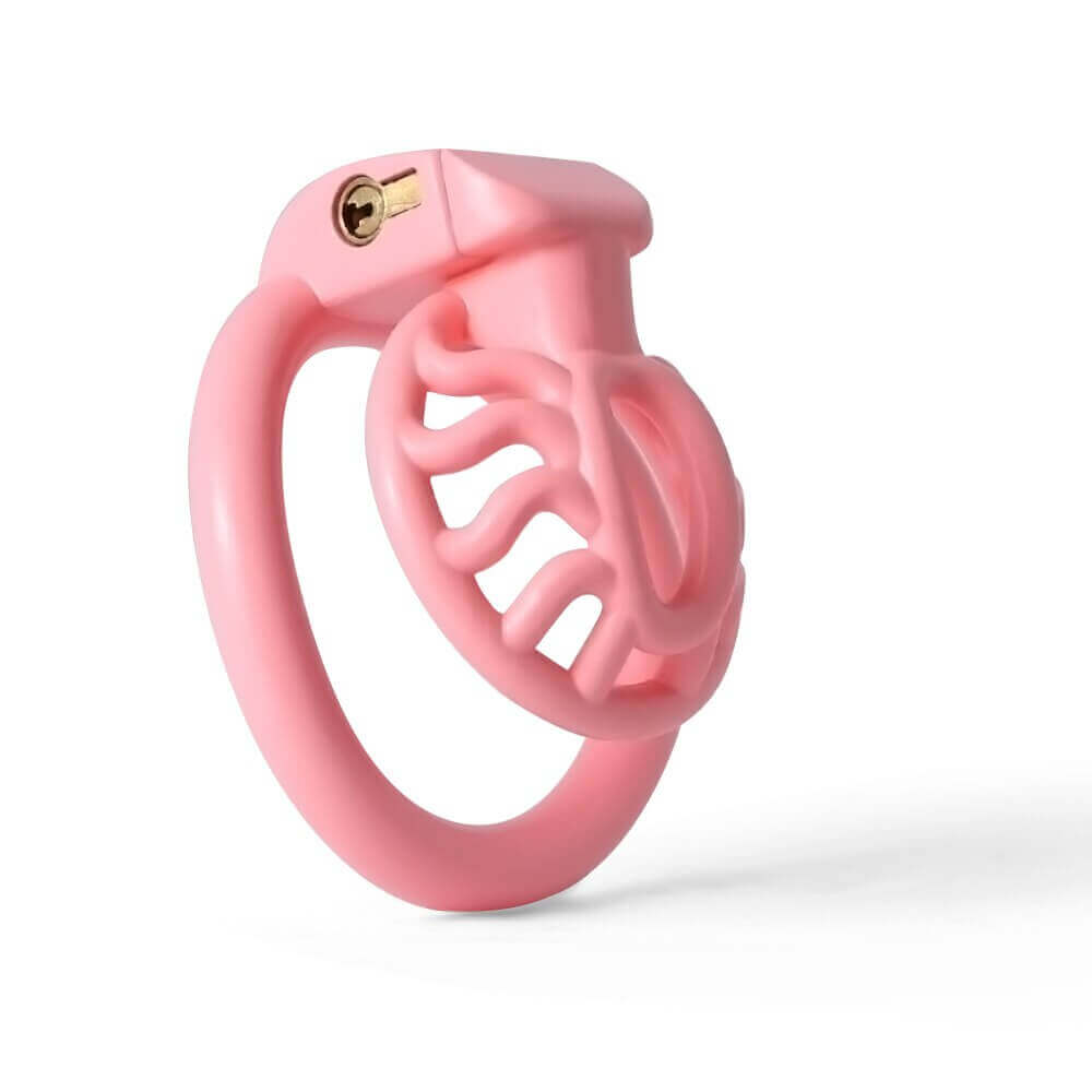 Pink Sun Spider chastity cage in three-quarter view
