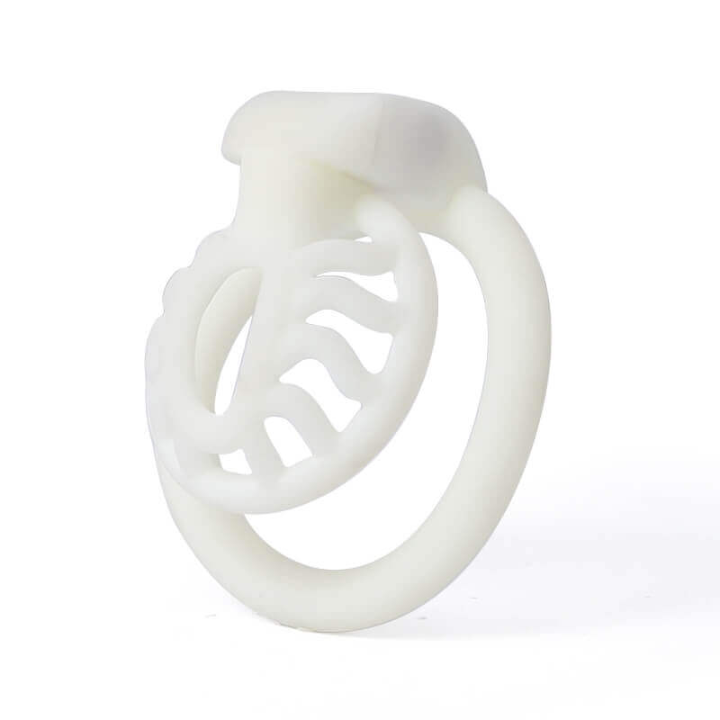 White Sun Spider chastity cage in three-quarter view
