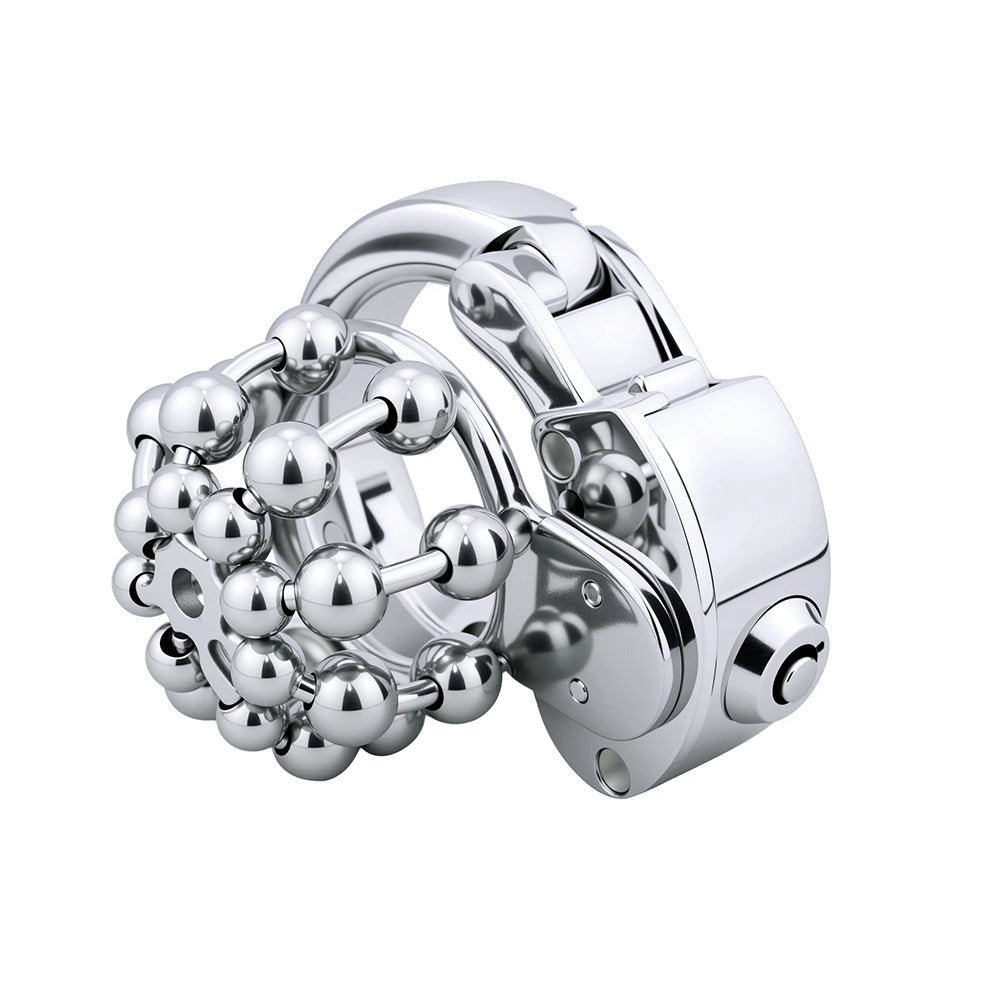 Side view of beaded-front adjustable chastity cage ZC-177