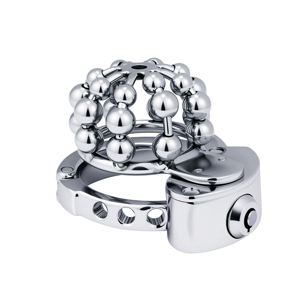 Integrated lock on beaded-front metal chastity cage ZC-177